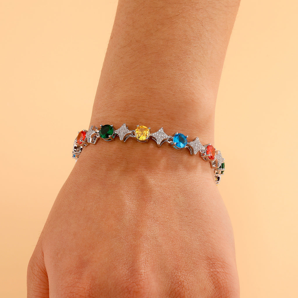 4MM Tennis Chain, 6MM Copper Zirconia Star Hip-hop Necklace, 8MM Starburst Bracelet Anklet, Factory