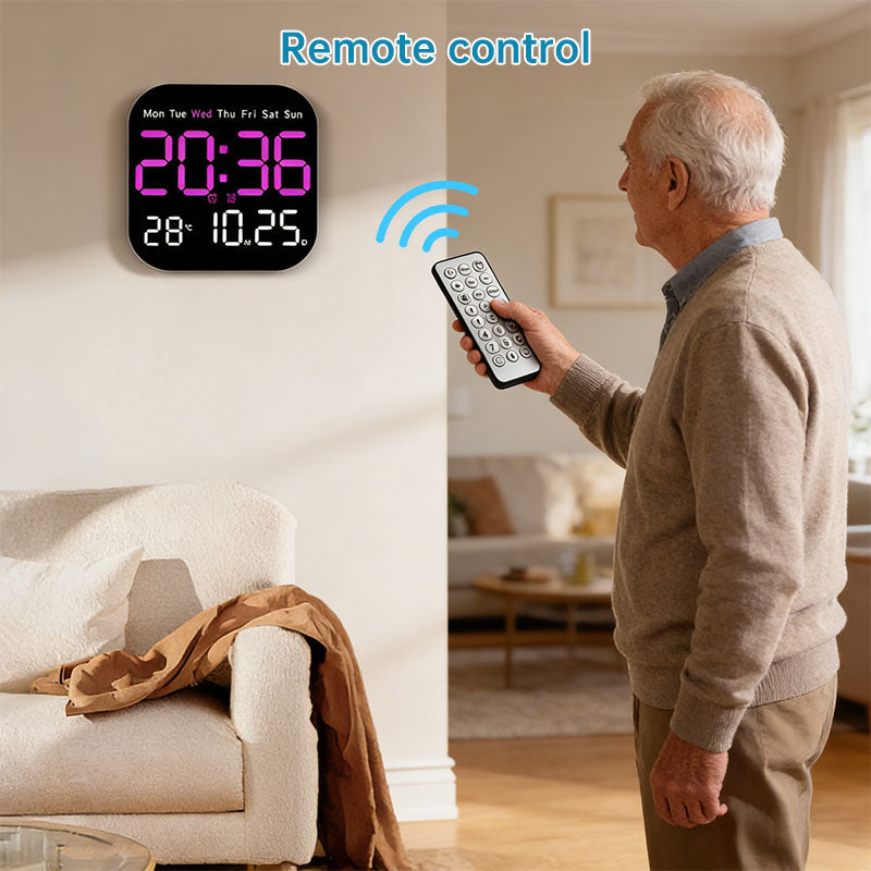 Large Digital LED Wall Clock with Alarm & Timer, Remote Control, Big Display for Home Office, Bedroom, Living Room Decor
