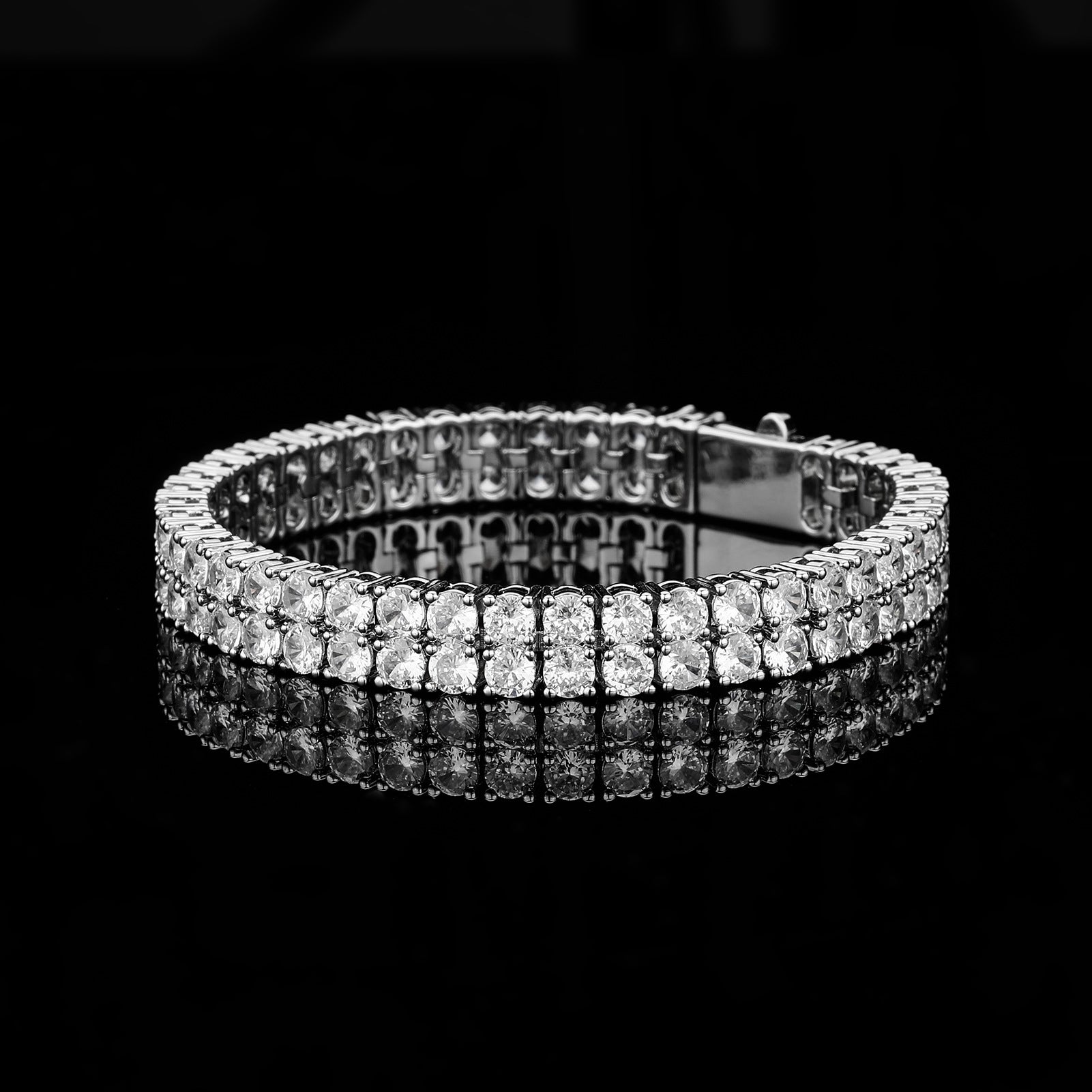 Double Row 10mm Copper Zircon Hip Hop Bracelet – Micro-Paved Tennis Chain for Men