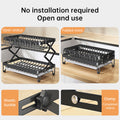 Foldable 2-Layer Kitchen Dish Rack, Large Capacity Countertop Drying Shelf for Bowls & Cutlery