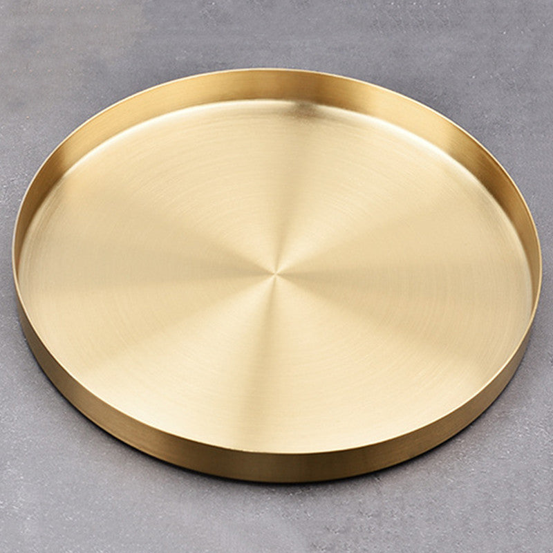 Nordic Ins Style Light Luxury Storage Disc Golden Stainless Steel Round Straight Edge Tray Cosmetic Jewelry Tea Plate
