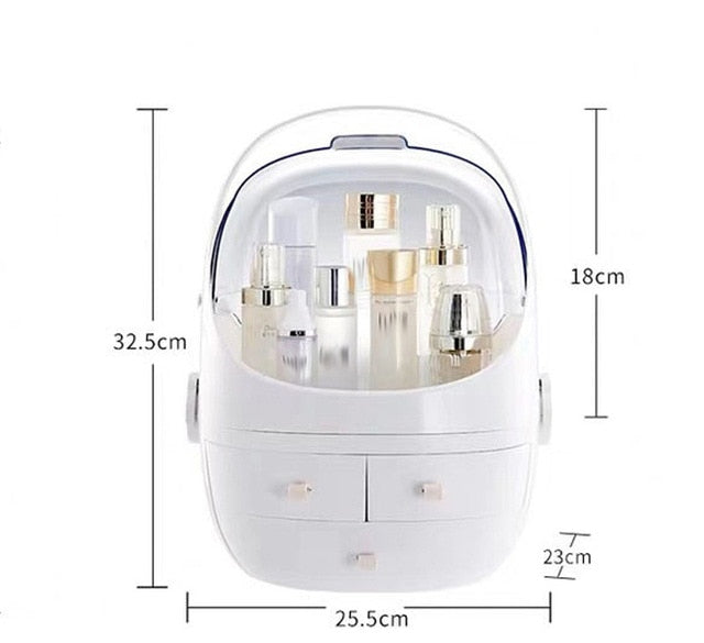 Portable Waterproof Make Up Cosmetic Box Dust Cover Box Organizer Drawers Plastic Cosmetic Storage Box Jewelry Container Indoor