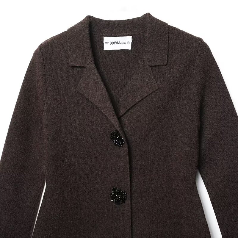 Button Knit Suit Set for Women – Smart Casual Two-Piece Outfit