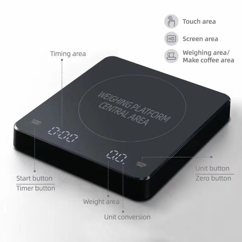 High-Precision Coffee Scale 3kg/0.1g with Timer - Waterproof USB Rechargeable, LED Display, for Espresso & Pour Over