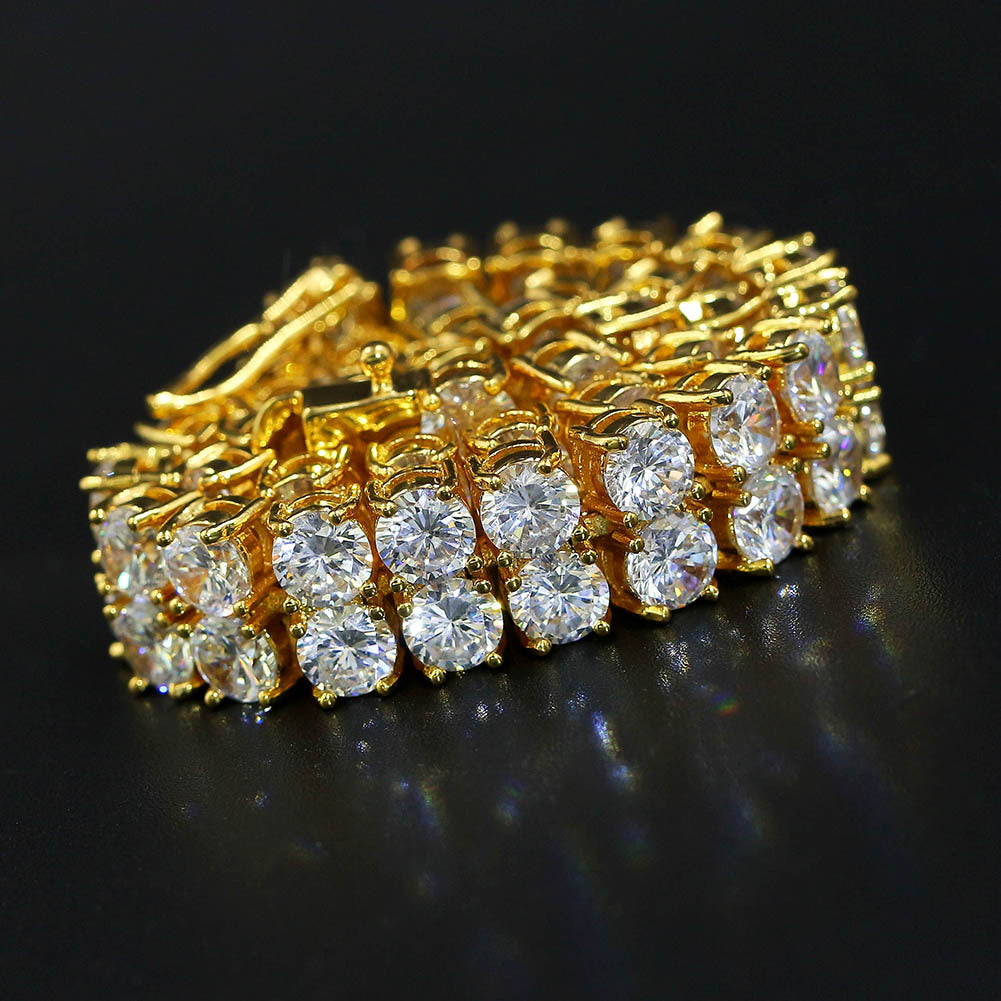 Double Row 10mm Copper Zircon Hip Hop Bracelet – Micro-Paved Tennis Chain for Men