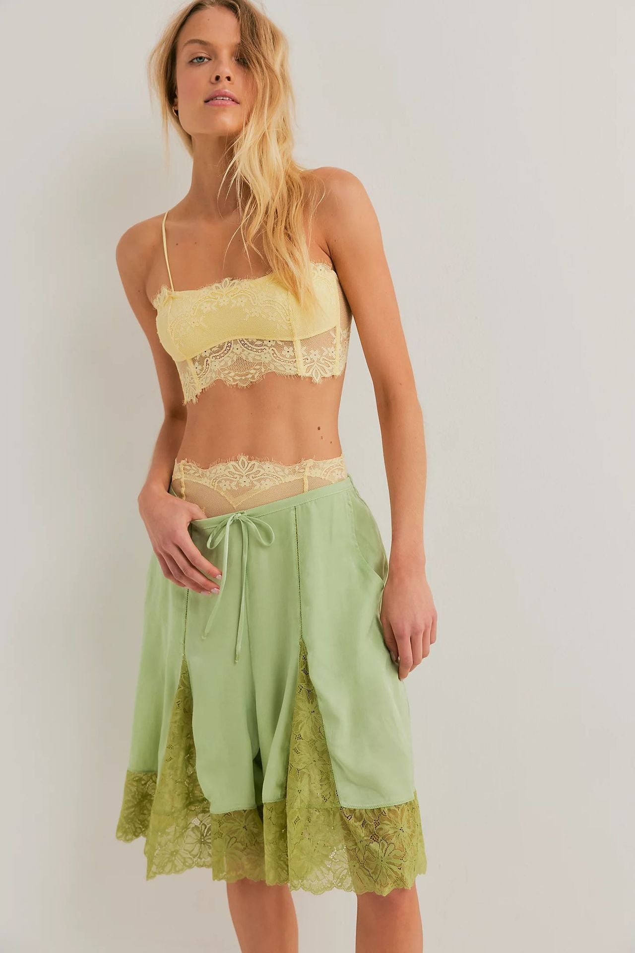 Women's Lightweight Satin Lace Sexy Trimmed Mid-Length Pants