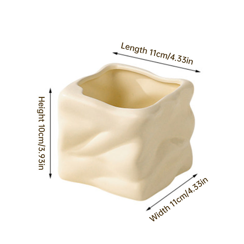 Ceramic Wavy Makeup Brush Holder - Dual-Use Minimalist Storage Jar for Vanity & Office Desk Organizer