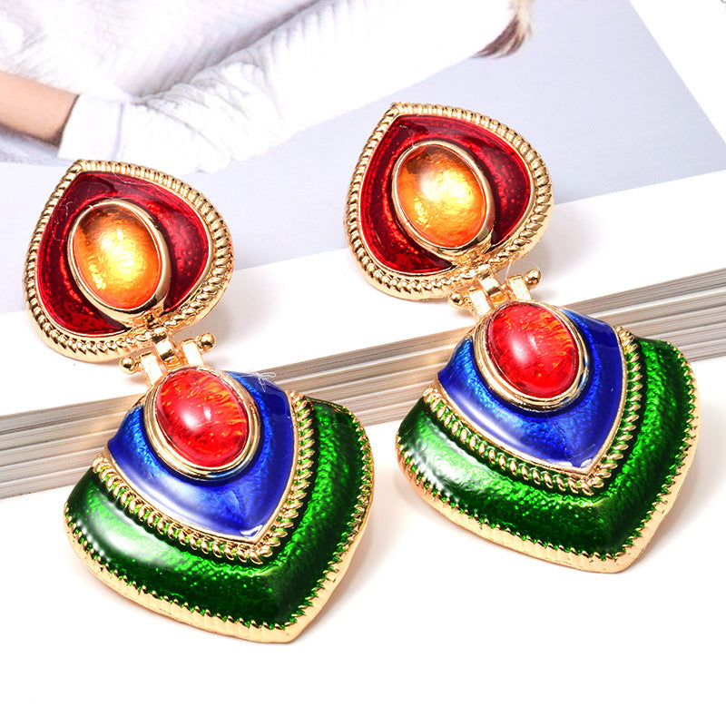Oiled Colorful Enamel Fashion Earrings – Vibrant Statement Jewelry for Women