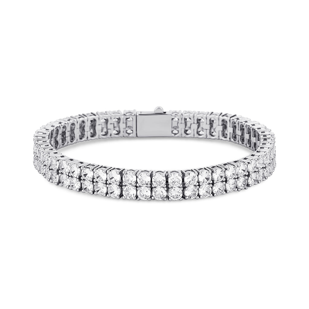 Double Row 10mm Copper Zircon Hip Hop Bracelet – Micro-Paved Tennis Chain for Men