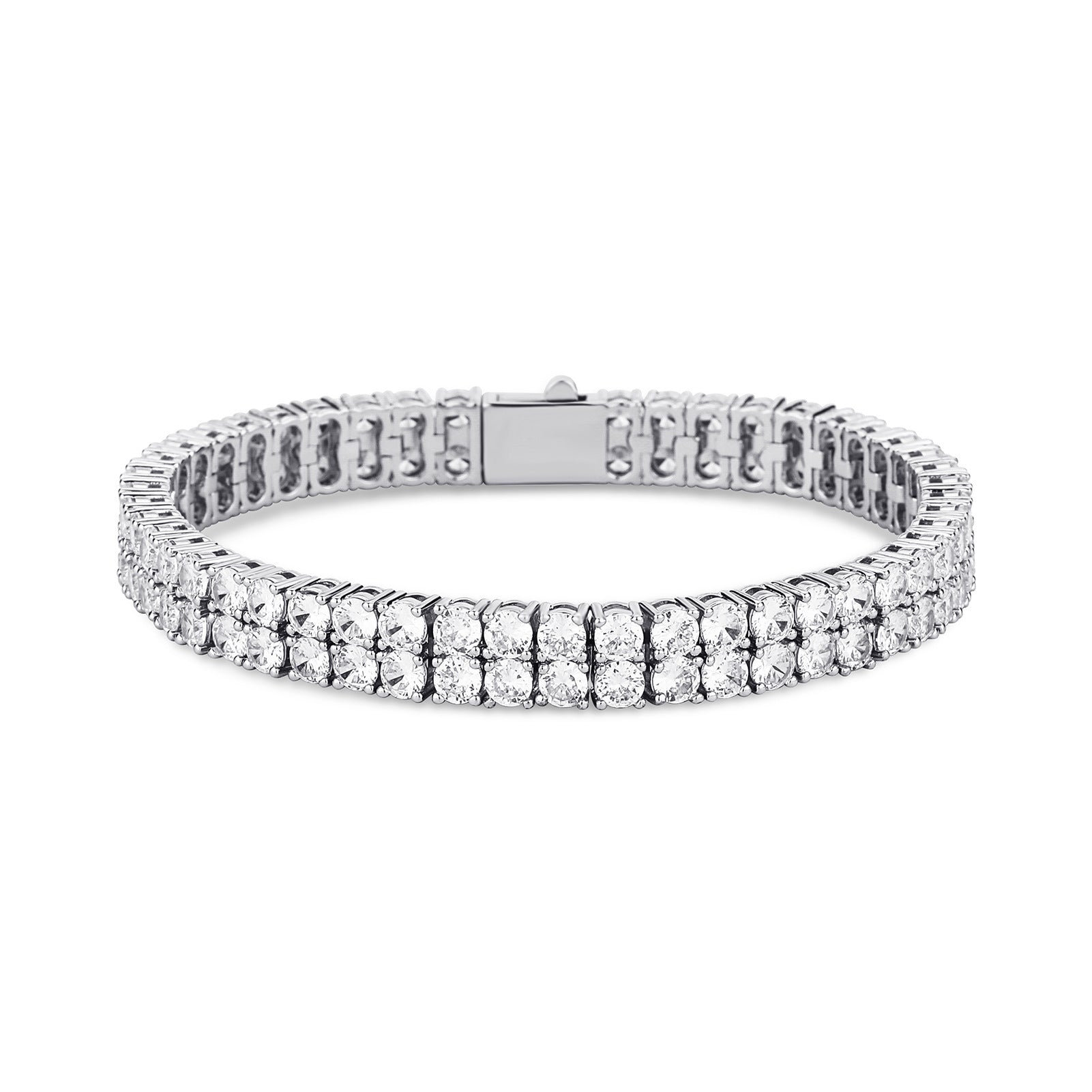 Double Row 10mm Copper Zircon Hip Hop Bracelet – Micro-Paved Tennis Chain for Men