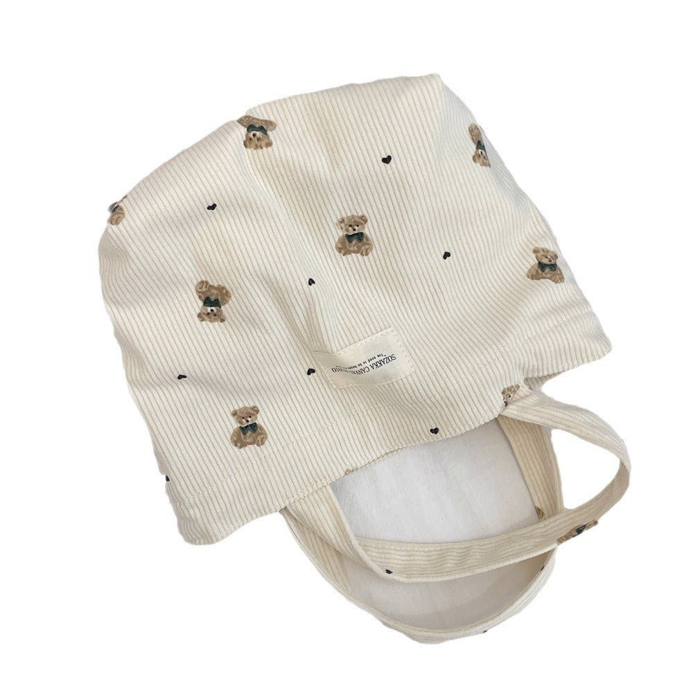 Handmade Corduroy Bear Handbag for Women, Small Size, Casual Carry-All Bag