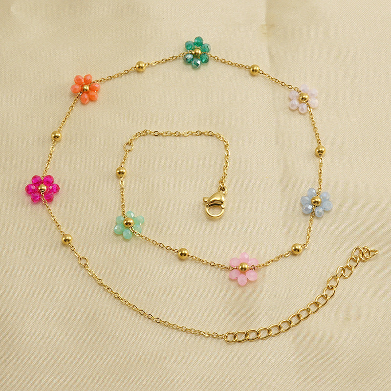 Versatile Fresh Floral Stainless Steel Bracelet for Women, Unique Titanium Steel Necklace Jewelry