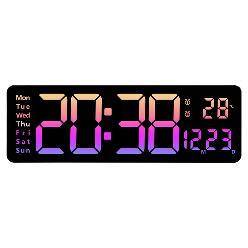 Large Digital Wall Clock with Remote Control, Temperature, Date, Week Display, Memory Function, Dual Alarms, and LED Wall Mount