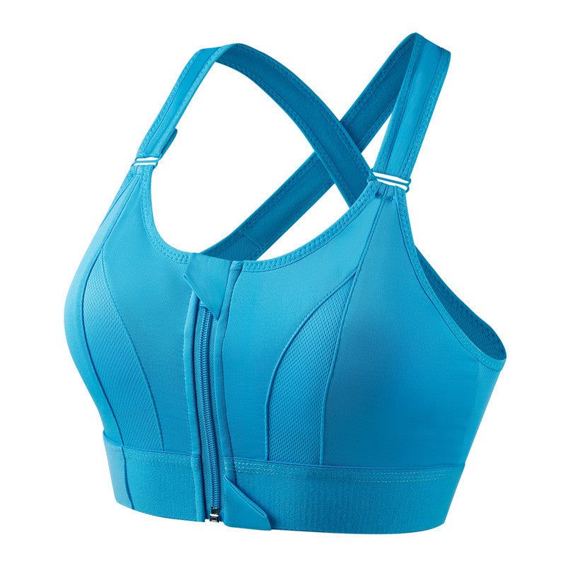 Adjustable Front Zipper Sports Bra, Shockproof, Wire-Free, Back Cross Design, Yoga Bra for Women