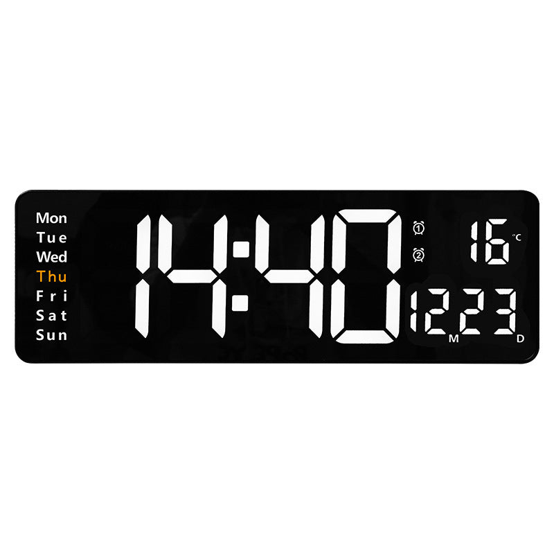 Large Digital Wall Clock with Remote Control, Temperature, Date, Week Display, Memory Function, Dual Alarms, and LED Wall Mount
