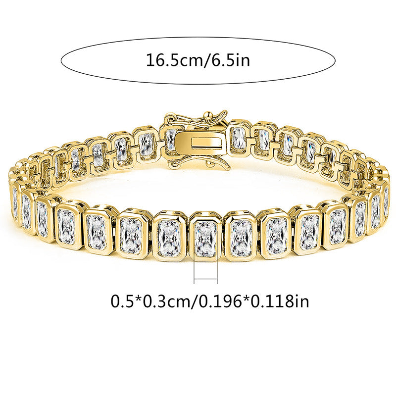 BLUEONE Square Full Zircon Tennis Bracelet for Men and Women, Elegant Hip Hop Jewelry Accessory