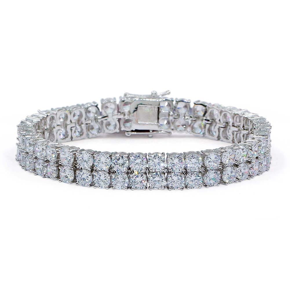 Double Row 10mm Copper Zircon Hip Hop Bracelet – Micro-Paved Tennis Chain for Men
