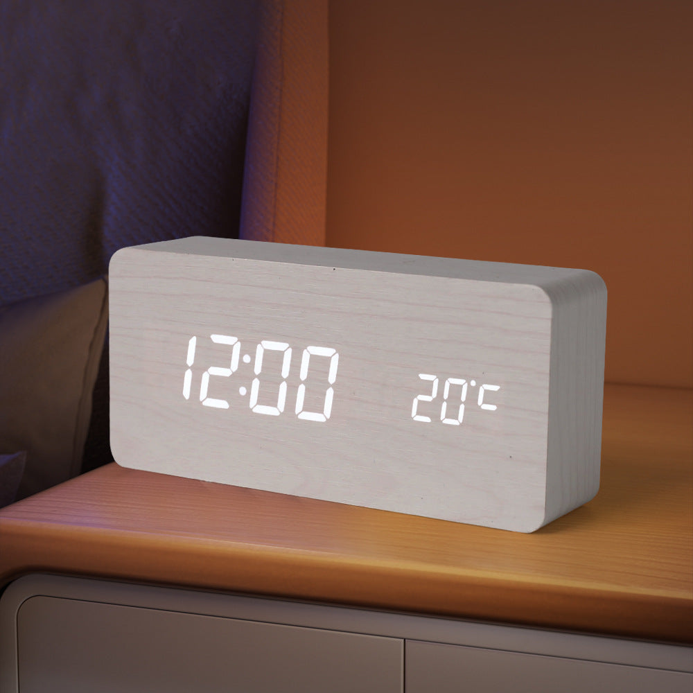 PVC Wooden Clock Multi-Function Alarm Clock LED Clock Thermometer Digital Clock Student Bedside Electronic Night Light Alarm