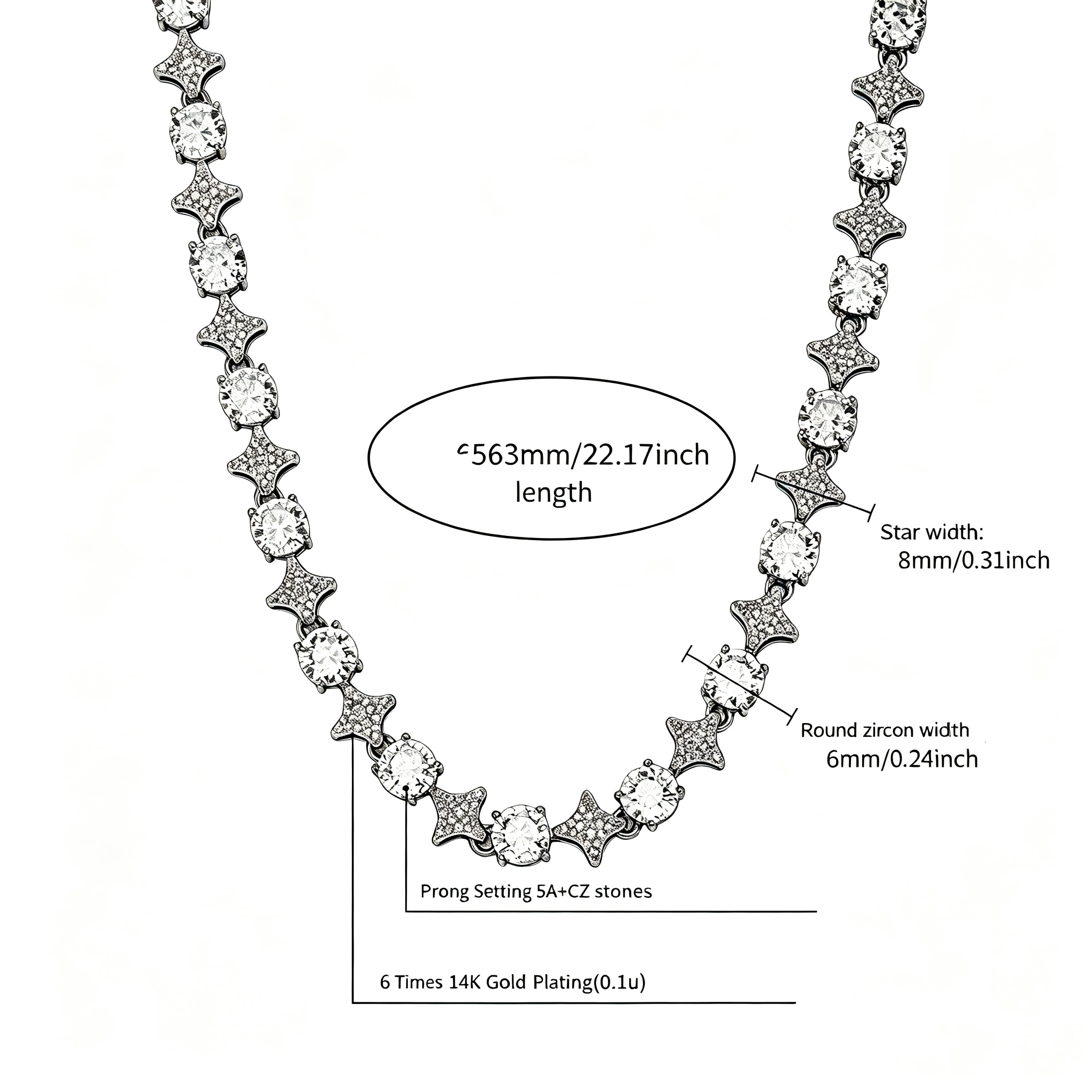 4MM Tennis Chain, 6MM Copper Zirconia Star Hip-hop Necklace, 8MM Starburst Bracelet Anklet, Factory