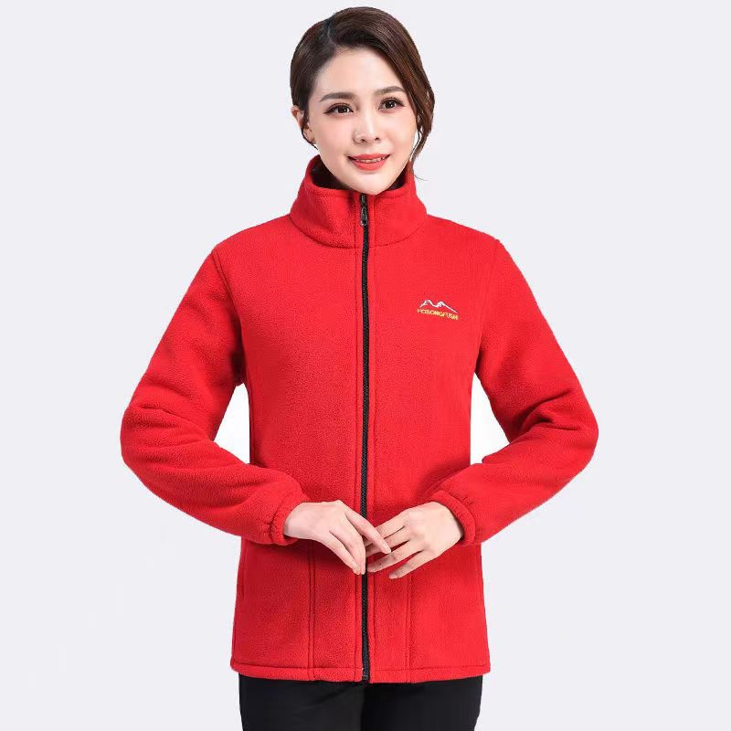 Fleece Jacket for Women Lined Thickened Zip-Up Stand Collar Loose Sporty Hoodie Warm Top